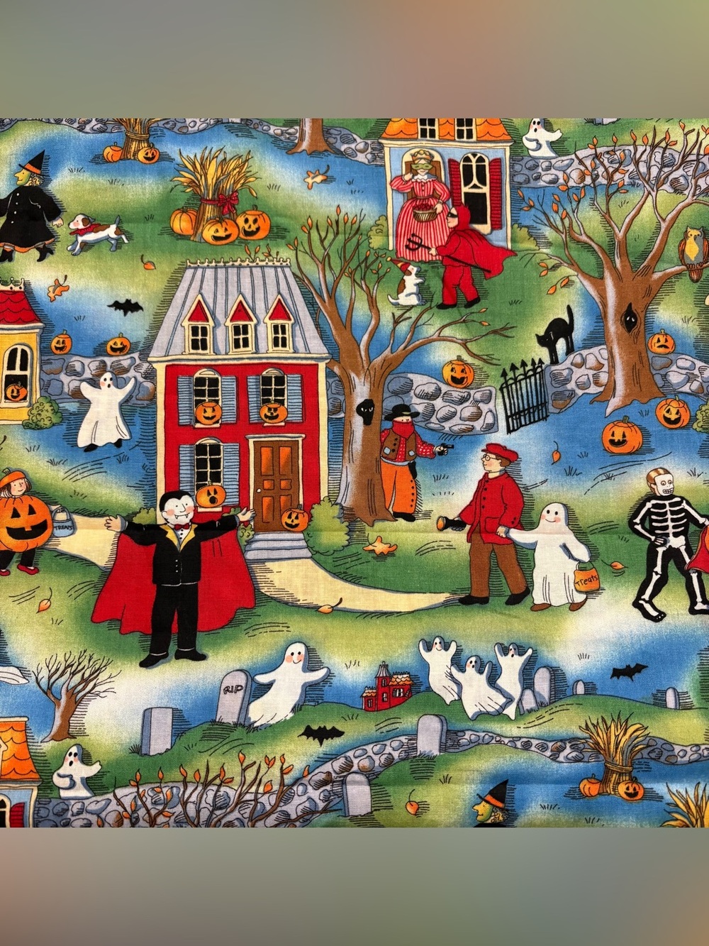 Vintage Susan Winget Spooky Neighborhood Halloween Town Fabric 90s  105"L x 45"W